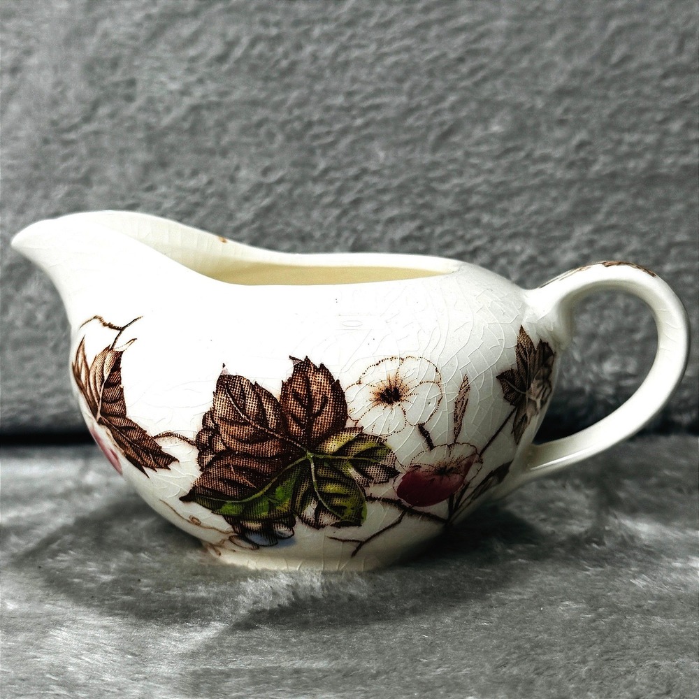 Nasco Morning Glory Vintage Creamer Pitcher Japan Brown Floral Leaves Crazed
